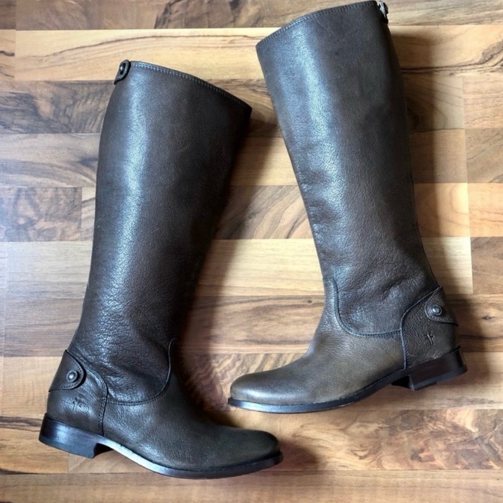 FRYE Melissa Leather Brown Leather Back Zip Button Riding Boots 6.5